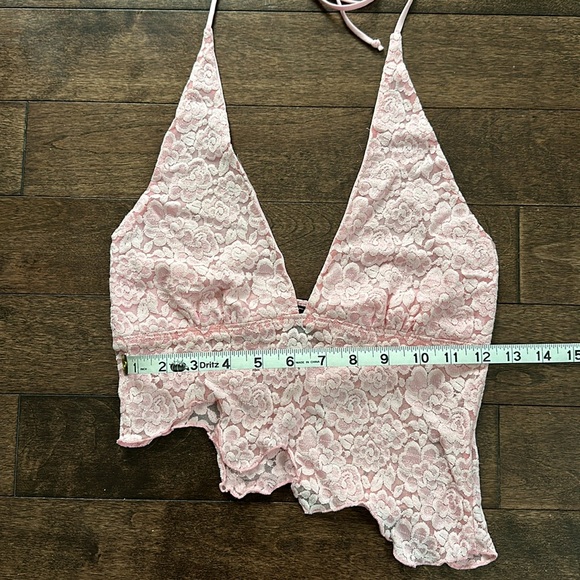 Maria Morena Y2K Pink Lace Asymmetrical Halter Crop Top XS/S - Picture 3 of 7